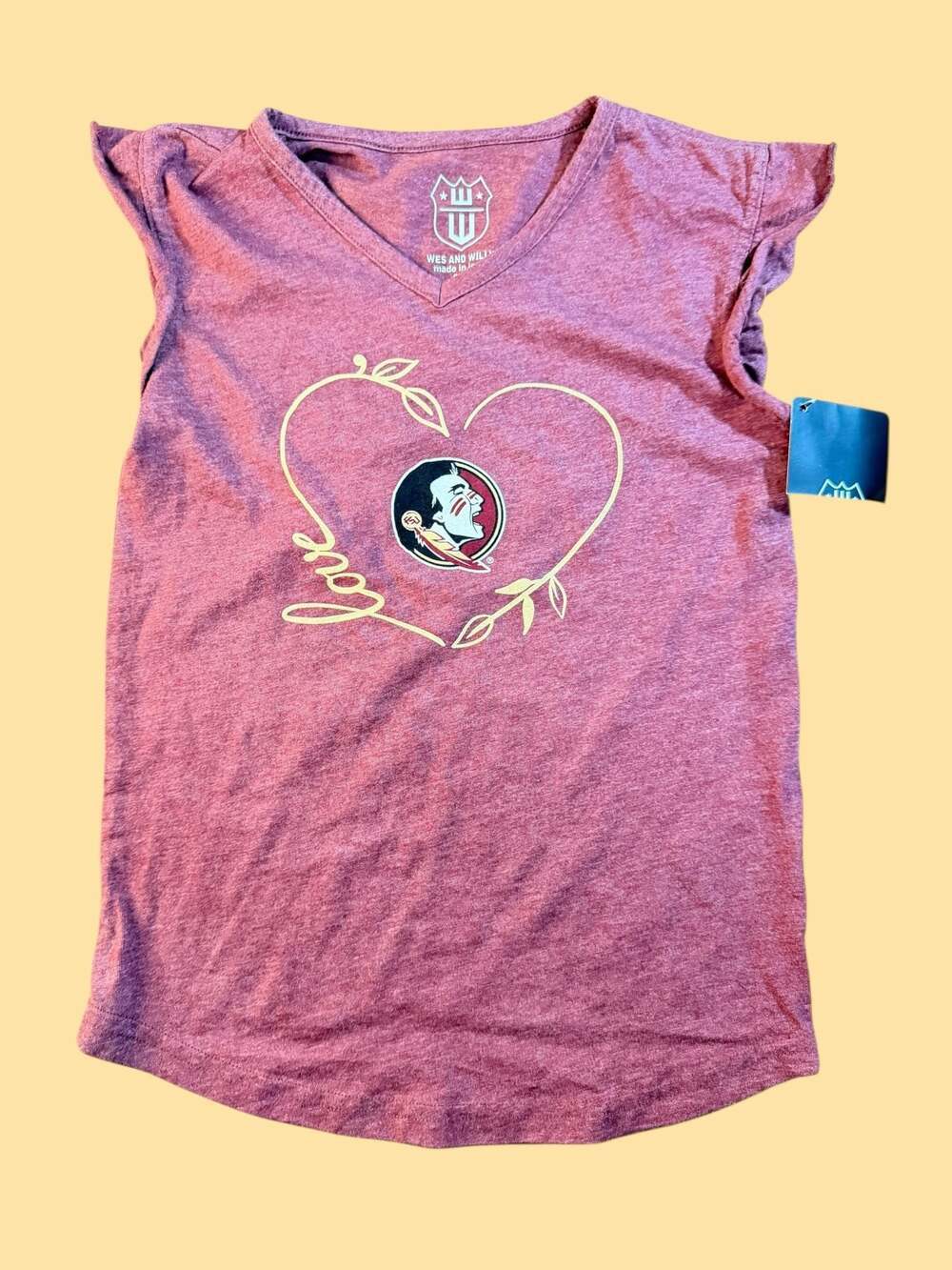 Wes and Willy Girls Florida State Seminoles Retro Hippy Ruffle Sleeve T-shirt 6X